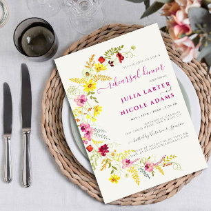 Purple Wild Orchid Flowers Wreath Rehearsal Dinner Invitation