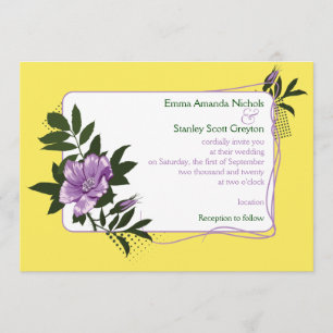 Purple wild rose yellow floral wedding invitation