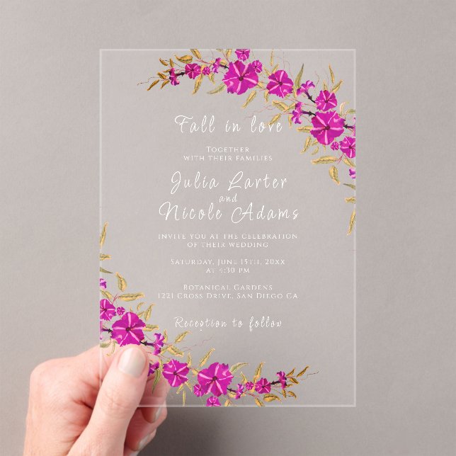 Purple Wild Trumpet Vine Flower Garden Wedding Acrylic Invitations (Insitu (Handheld))