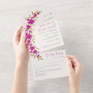 Purple Wild Trumpet Vine Flower Garden Wedding All In One Invitation