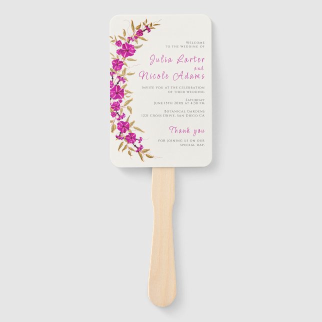 Purple Wild Trumpet Vine Flower Garden Wedding Hand Fan (Front)