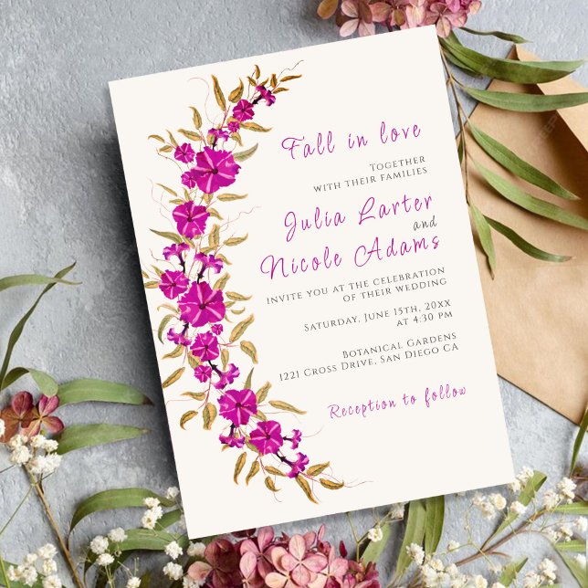 Purple Wild Trumpet Vine Flower Garden Wedding Invitation (Creator Uploaded)