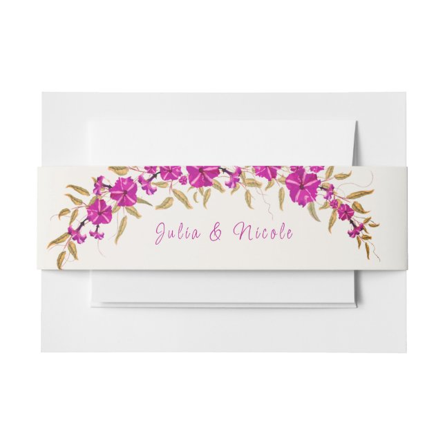 Purple Wild Trumpet Vine Flower Garden Wedding Invitation Belly Band (Front Example)