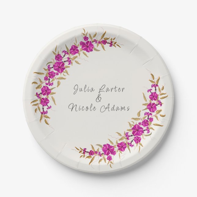 Purple Wild Trumpet Vine Flower Garden Wedding Paper Plate (Front)