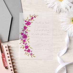 Purple Wild Trumpet Vine Flower Garden Wedding Vellum Invitations