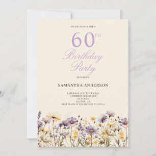 Purple Wildflower 60th Birthday Party  Invitation
