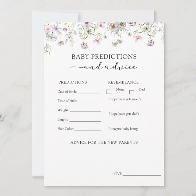 Purple Wildflower Baby Advice and Predictions Invitation (Front)