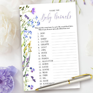 Purple Wildflower Baby Animal Name Quiz Game
