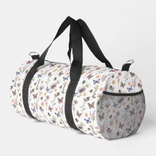 Purple Wildflower, Bee & Butterfly Watercolor Duffle Bag