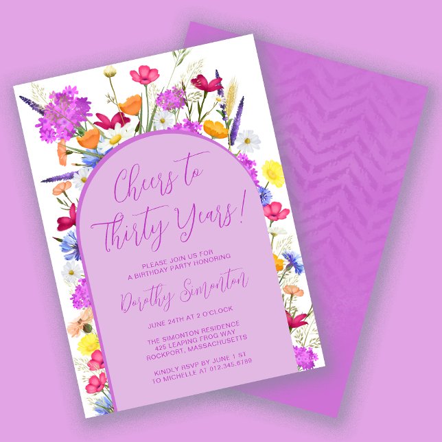 Purple Wildflower Boho Arch 30th Birthday Party In Invitation (Creator Uploaded)