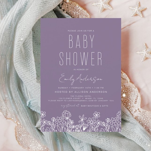 Purple Wildflower Boho Baby Shower Invitation Flyer (Creator Uploaded)