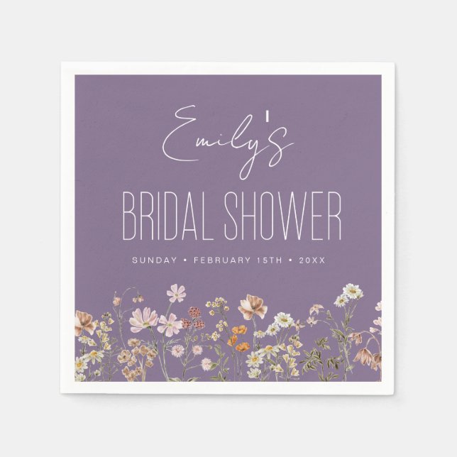 Purple Wildflower Boho Bridal Shower In Bloom Napkin (Front)