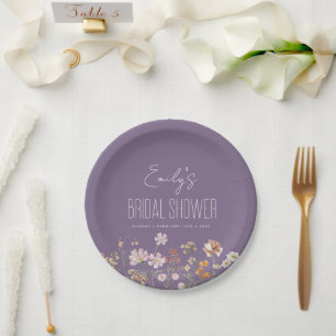 Purple Wildflower Boho Bridal Shower In Bloom Paper Plate