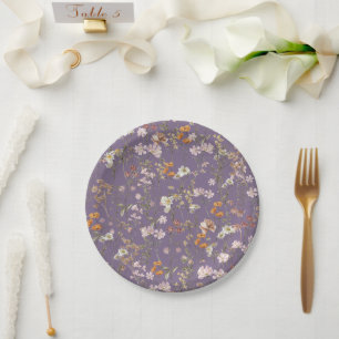 Purple Wildflower Boho Wedding In Bloom Garden Paper Plate