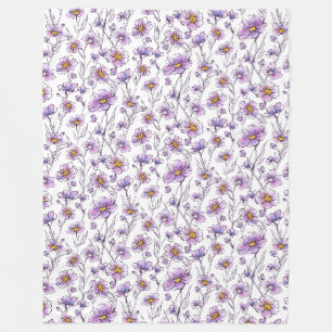 Purple Wildflower Botanical Pattern Design Fleece Blanket