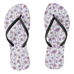 Purple Wildflower Botanical Pattern Design Flip Flops