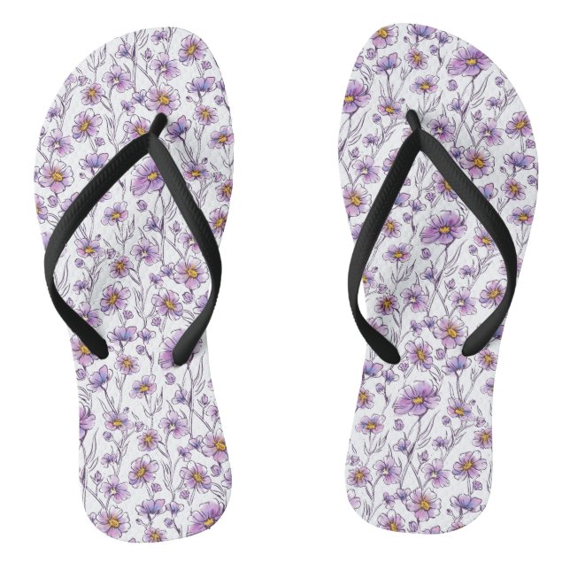 Purple Wildflower Botanical Pattern Design Flip Flops (Footbed)