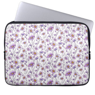 Purple Wildflower Botanical Pattern Design Laptop Sleeve