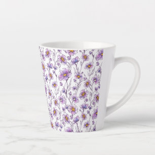 Purple Wildflower Botanical Pattern Design Latte Mug
