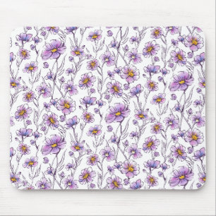 Purple Wildflower Botanical Pattern Design Mouse Mat
