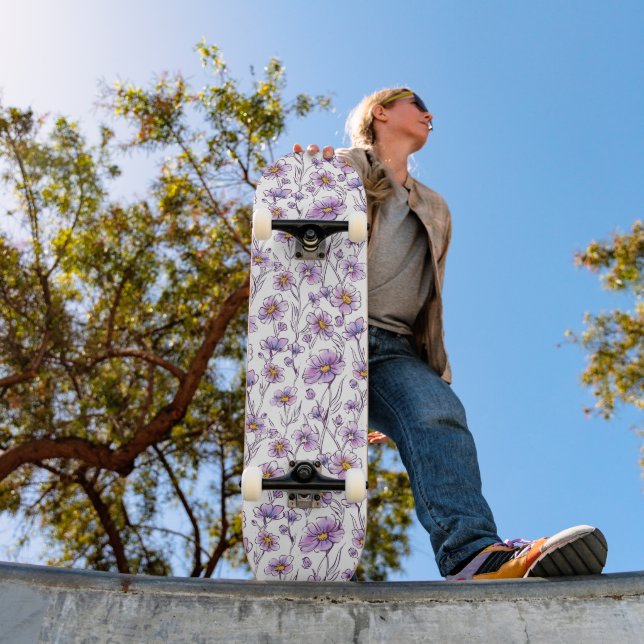 Purple Wildflower Botanical Pattern Design Skateboard (Outdoor 1)