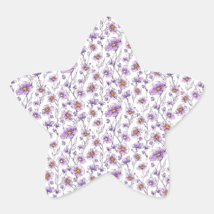 Purple Wildflower Botanical Pattern Design Star Sticker