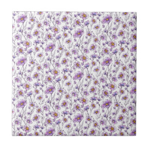 Purple Wildflower Botanical Pattern Design Tile