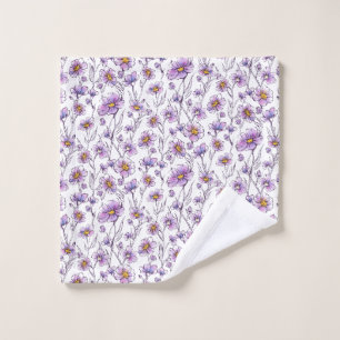 Purple Wildflower Botanical Pattern Design Wash Cloth