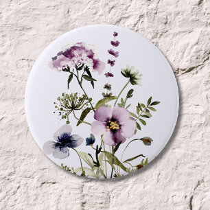 Purple Wildflower Bouquet Watercolor Floral 7.5 Cm Round Badge