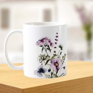 Purple Wildflower Bouquet Watercolor Floral Coffee Mug