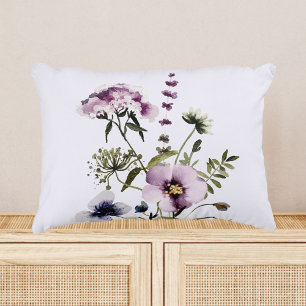 Purple Wildflower Bouquet Watercolor Floral Decorative Cushion