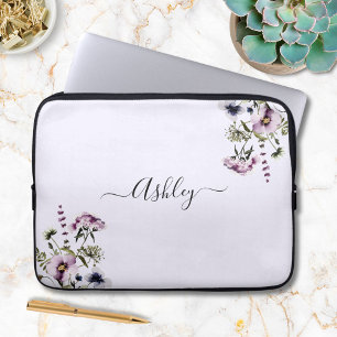 Purple Wildflower Bouquet Watercolor Floral Laptop Sleeve