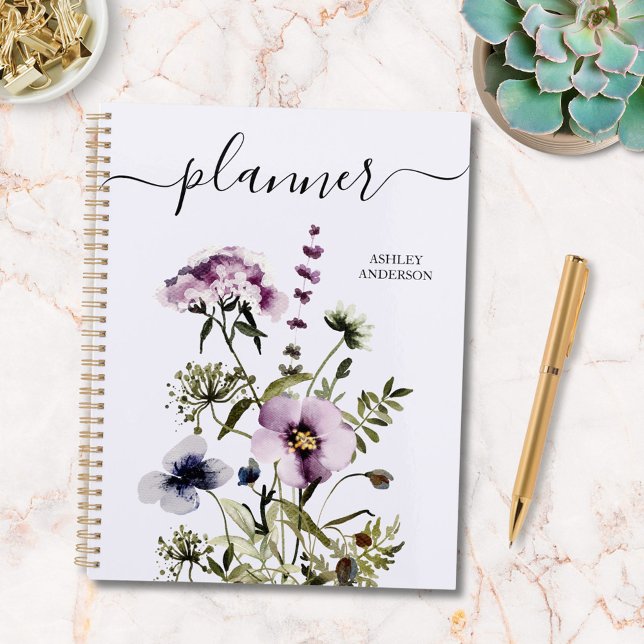Purple Wildflower Bouquet Watercolor Floral  Planner (In situ)