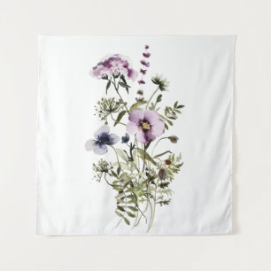 Purple Wildflower Bouquet Watercolor Floral Tapestry