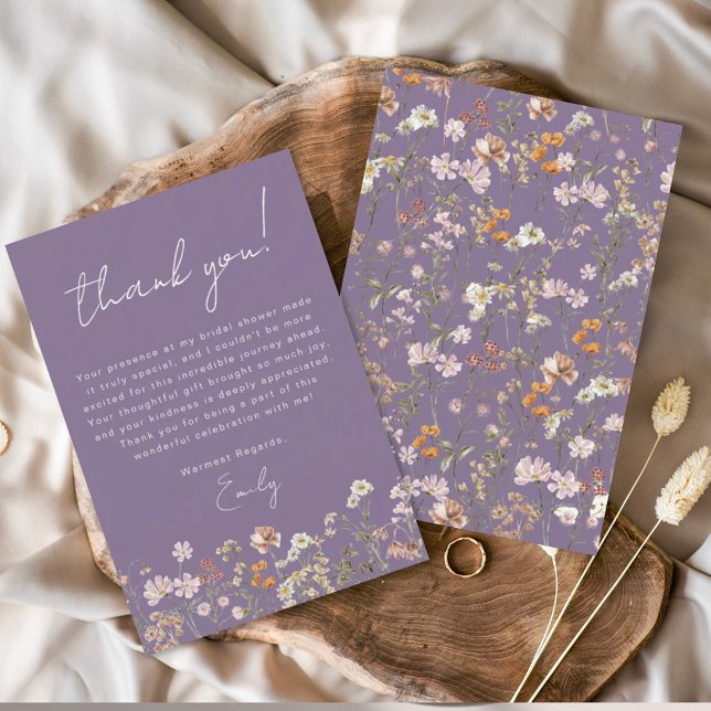 Purple Wildflower Bridal Shower Thank You Card (Creator Uploaded)