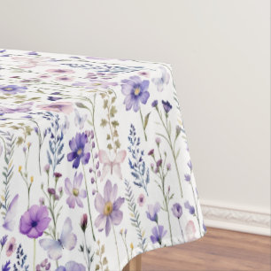 Purple Wildflower Butterfly Pattern Tablecloth