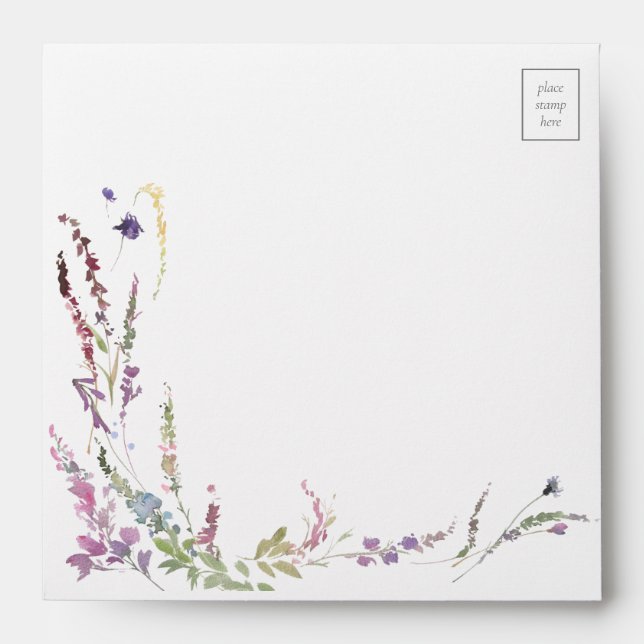 Purple Wildflower Calligraphy Wedding Envelope (Front)