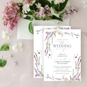 Purple Wildflower Calligraphy Wedding Invitation