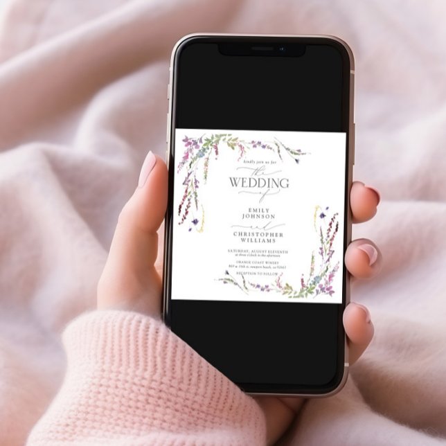 Purple Wildflower Calligraphy Wedding Invitation (Creator Uploaded)