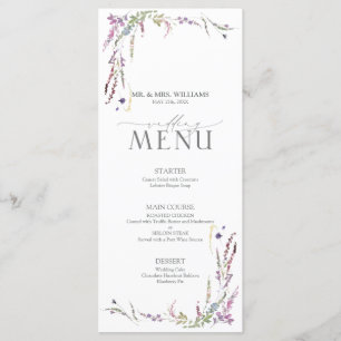 Purple Wildflower Calligraphy Wedding Menu