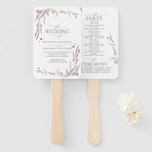 Purple Wildflower Calligraphy Wedding Program  Hand Fan