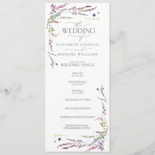 Purple Wildflower Calligraphy Wedding Program Programme
