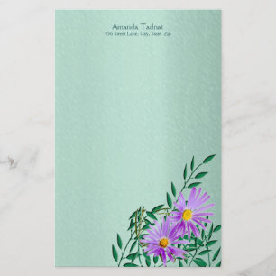 Purple Wildflower Corner Border Stationery