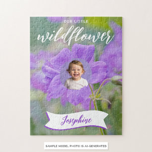 Purple Wildflower Custom Kid's Photo And Name Jigsaw Puzzle
