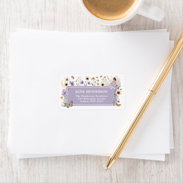 Purple Wildflower Fairy Garden Return Address Label (Insitu)