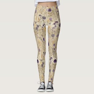 Purple wildflower Floral Pattern Leggings