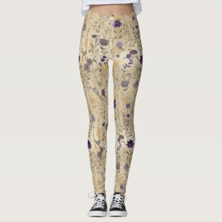 Purple wildflower Floral Pattern Leggings