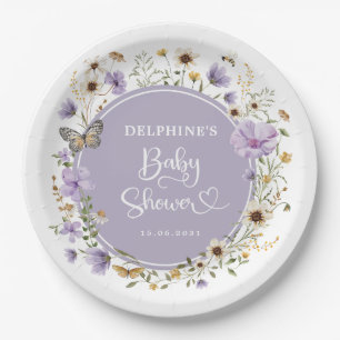 Purple Wildflower Garden Baby in Bloom Shower Paper Plate