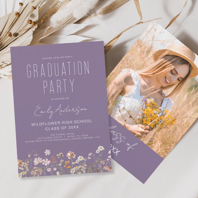 Purple Wildflower Graduation Party Boho Bloom Invitation (Creator Uploaded)