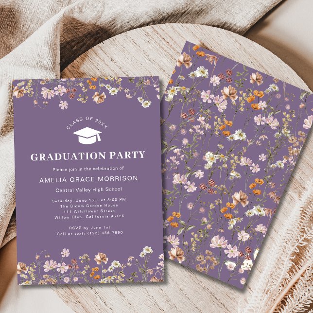 Purple Wildflower Graduation Party Boho Bloom Invitation (Creator Uploaded)